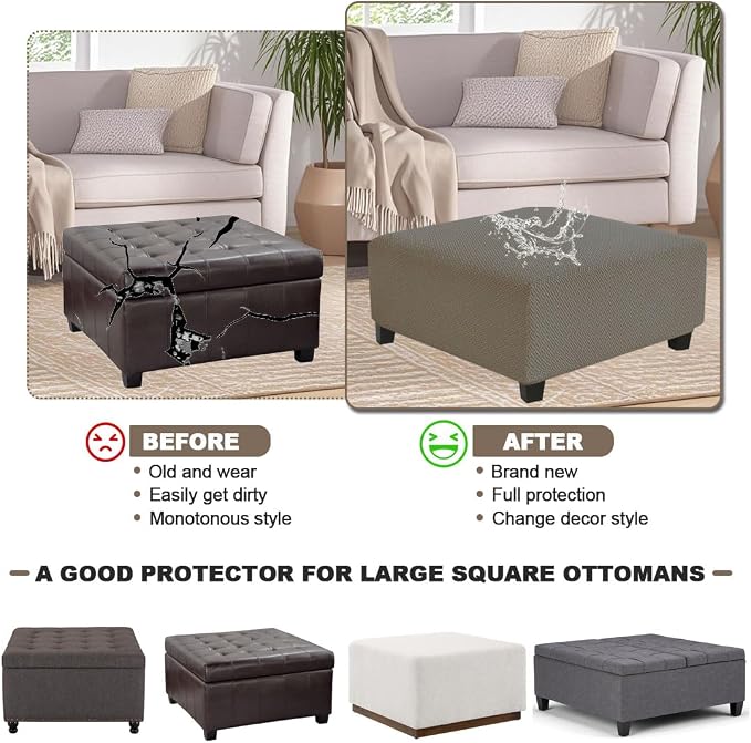Levoberg Waterproof Square Ottoman Cover Large Square Folding Storage Ottoman Bench Slipcovers Footrest Stool Covers Oversized Ottoman Coffee Table Covers Cube with Elastic Bottom M Taupe