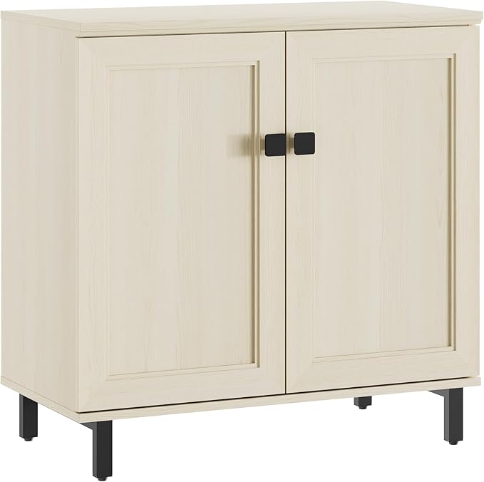 FENSULN Buffet Sideboard Cabinet Farmhouse Modern 2 in 1 Storage Cabinet with Adjustable Shelves for Kitchen, Coffee Bar, Living Room, Beige