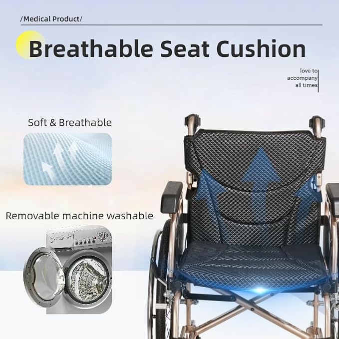 Lightweight Foldable Wheelchair for Adults - Aluminum Frame with Square Tube Design, 18" Seat & 22" PU Wheels, Front/Rear Locking Brakes, Champagne Gold