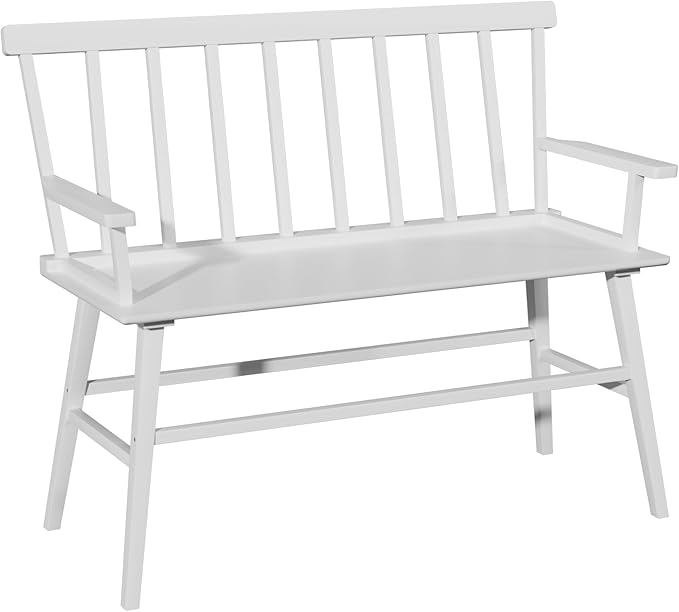 Bamboo Dining Bench, Entryway Bench with Spindle Back Farmhouse Wood Windsor for Foyer Balcony Living Room (White)