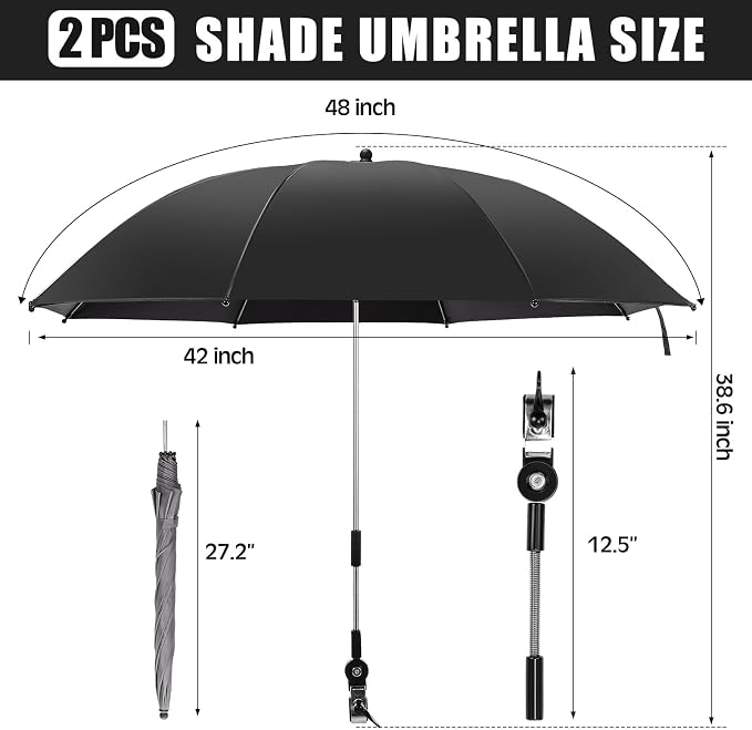 Yuntau 2 Set Reclining Beach Chairs with UPF 50+ Umbrellas Shade, Upgraded Heavy Duty Portable Folding Lounge Camping Chair with Canopy Removable Footrest & Headrest for Outdoor Patio(Black)