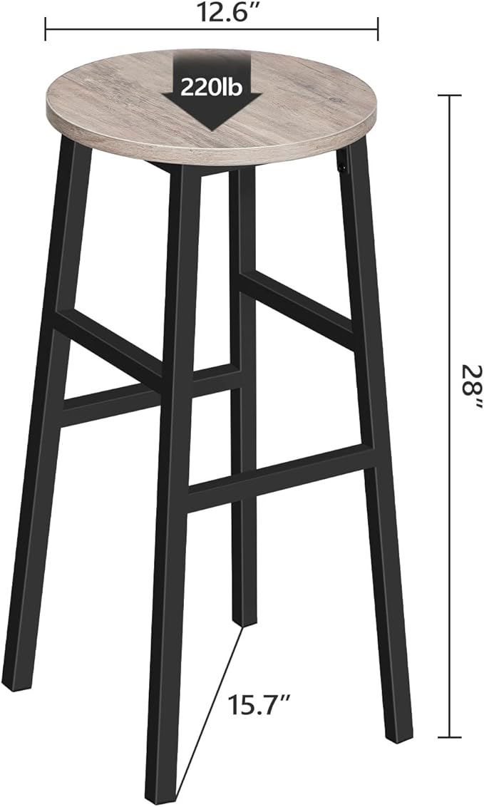 MAHANCRIS Bar Stools, Set of 2 Round Bar Chairs with Footrest, 28 Inch Kitchen Breakfast Bar Stools, Industrial Stools, Easy Assembly, for Dining Room, Kitchen, Greige BAHG02701