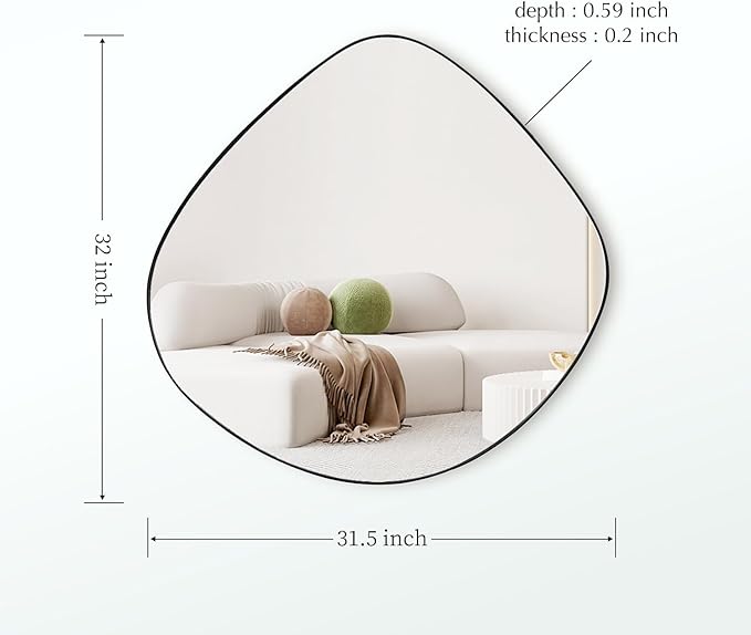 Irregular Wall Mirror Matel Matte Black Framed Wall Mirror for Living Room Bedroom Bathroom Entryway Wall Decor 32.0" L x 31.5" W ELE-002B