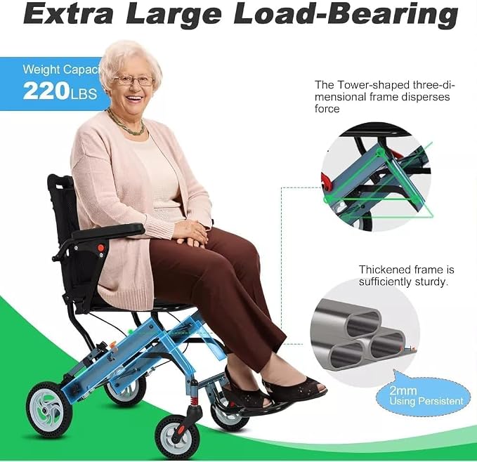 IDEALHOUSE Portable Lightweight Folding Wheelchair for Seniors, 16" Seat, Transport Chair with Flip Armrests, Swing Footrests, Locking Handbrakes, Travel Mobility Wheelchair for Elderly, Easy to Carry