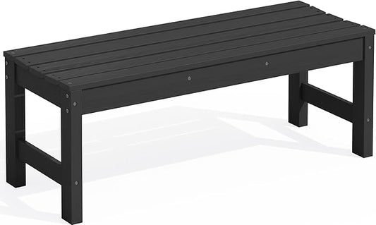 SERWALL 47 Inches Outdoor Bench, All Weather HDPE Backless Bench with Wood Grain Texture for Garden Porch and Park, Curved Bench Seat for Comfort, Black