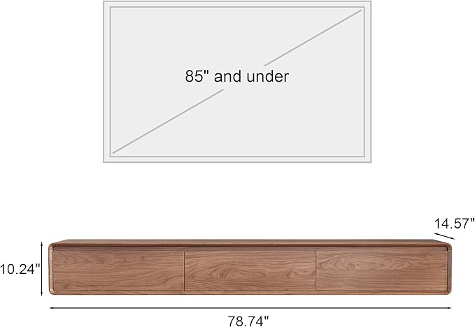 Floor Base TV Stand, Mid-Century Modern Media Console with 3 Storage Drawers, Fits 65–100 Inch TVs, Low Profile Entertainment Center(Walnut, 78.74", Floor Standing (Full Base))