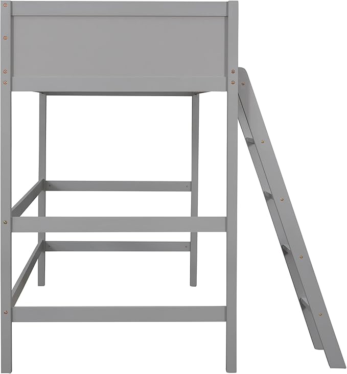Merax Twin Size Junior Loft Bed with Slide Wood Loft Bunk Bed for Girls Boys,Space Saving Gray