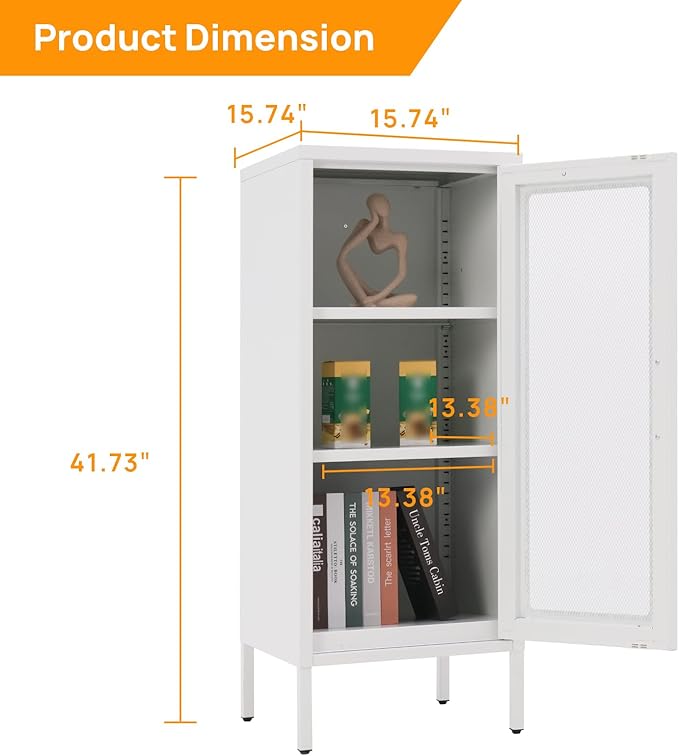 Slim Metal Storage Cabinet with Mesh Doors - 42'' Tall Narrow Organizer Tower, Compact Freestanding Cabinet, Versatile Utility Storage for Home, Office, Kitchen, Living Room, Durable and Modern Design