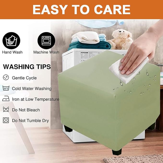 Waterproof Ottoman Cover Square Stretch PU Soft Folding Storage Ottoman Cover with Elastic Bottom Cube Footrest Foot Stool Slipcovers Machine Washable(Small/Light Green)