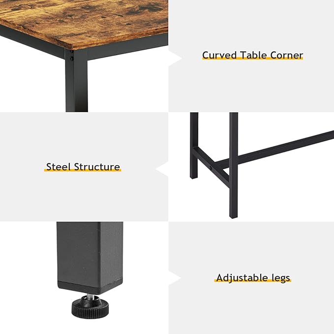 Rovibek Dining Table Set for 4 with 2 Benches – Space-Saving Kitchen Table Set for Kitchen & Dining Room, Rustic