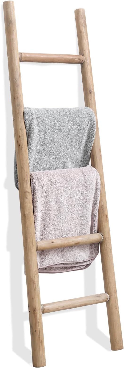 SwallowLiving 57in Blanket Ladder, Solid Wood Towel Ladder, Rustic Decorative Ladder for Blankets, Farmhouse Wooden Quilt Rack for Living Room & Bathroom