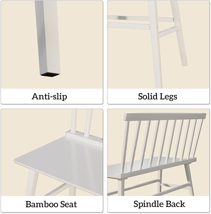 Bamboo Dining Bench, Entryway Bench with Spindle Back Farmhouse Wood Windsor for Foyer Balcony Living Room (White)