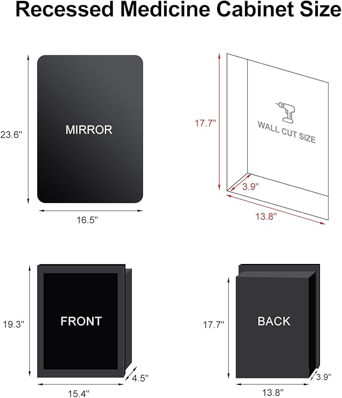 Recessed Medicine Cabinets for Bathroom Medicine Cabinet with Mirror,RGB LED Medicine Cabinet with Lights,3-Color Lighted Medicine Cabinets Wall Mounted,Bathroom Mirror with Storage 16x24
