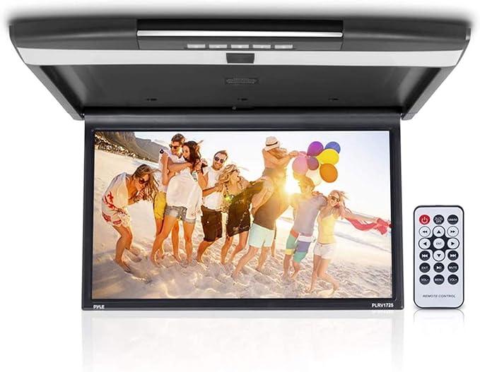 Pyle Car Overhead Monitor Screen Display - 17.3 inch. LCD Vehicle Flip Down Roof Mount Console - HDMI TV Player Control Panel w/ Built-in IR Transmitter for Wireless IR Headphone - Pyle PLRV1725