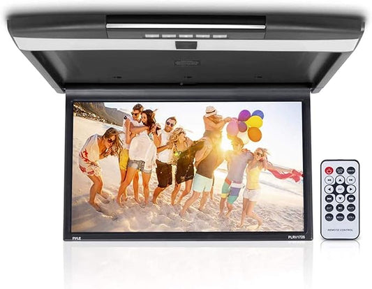 Pyle Car Overhead Monitor Screen Display - 17.3 inch. LCD Vehicle Flip Down Roof Mount Console - HDMI TV Player Control Panel w/ Built-in IR Transmitter for Wireless IR Headphone - Pyle PLRV1725