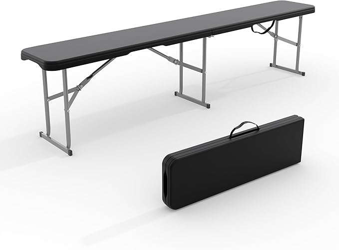 Garvee 6FT Folding Bench, Plastic Portable Folding Bench Seat with Carry Handle & Lock for in/Outdoor Activities, Picnic, Soccer, Caming Dining Seat, Black