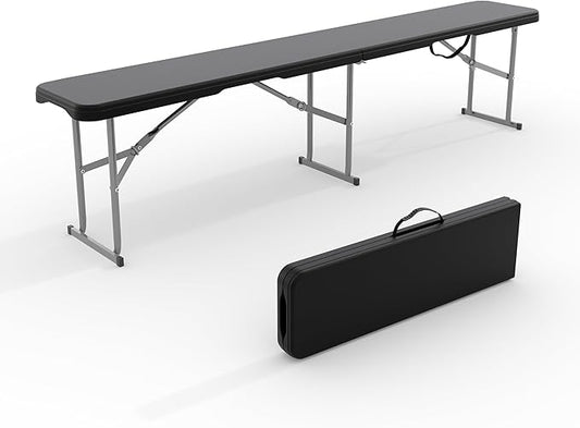 Garvee 6FT Folding Bench, Plastic Portable Folding Bench Seat with Carry Handle & Lock for in/Outdoor Activities, Picnic, Soccer, Caming Dining Seat, Black