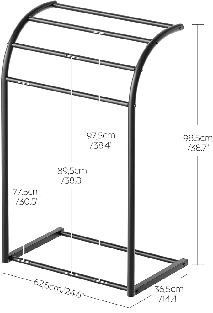 YATINEY Free Standing Towel Rack, 4-Tier Blanket Rack for Bathroom, Pool Towel Stand Display and Drying Rack, Modern Towel Blanket Storage Organizer, Black CJ07BK