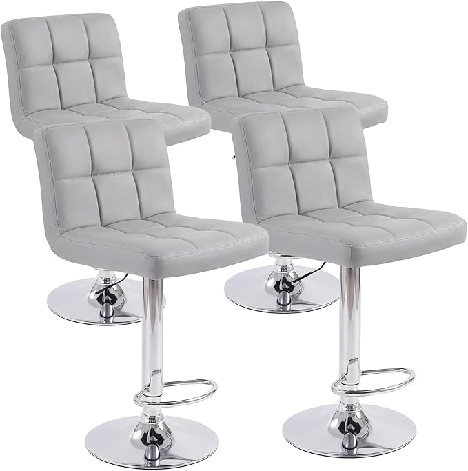 DUMOS Bar Stools Set, 24 inch Counter Height Bar Stools, Upholstered Modern Kitchen Barstools with Metal Base, PU Leather Saddle Stools for Kitchen Island