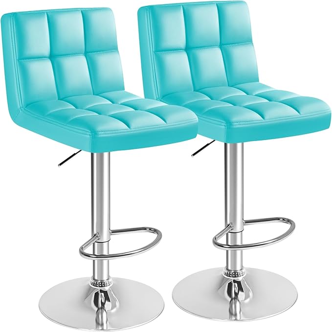 Furmax Bar Stools Modern Pu Leather Swivel Adjustable Hydraulic Bar Stool Square Counter Height Stool Set of 2 (Blue)