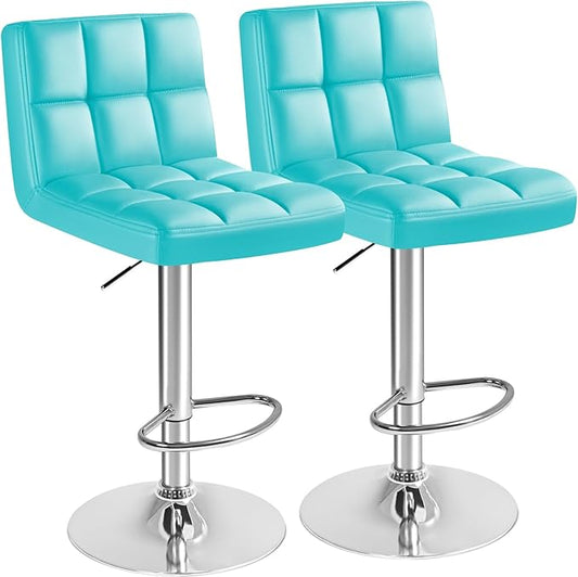 Furmax Bar Stools Modern Pu Leather Swivel Adjustable Hydraulic Bar Stool Square Counter Height Stool Set of 2 (Blue)