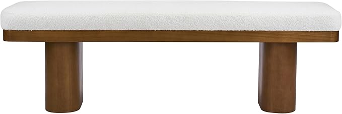 Christopher Knight Home 55" Chenille Upholstered Bench with Solid Rubber Wood Legs, Modern Farmhouse Bedroom Bench, Padded Entryway Bench Seat, Dining Bench for Living Room End of Bed, Beige