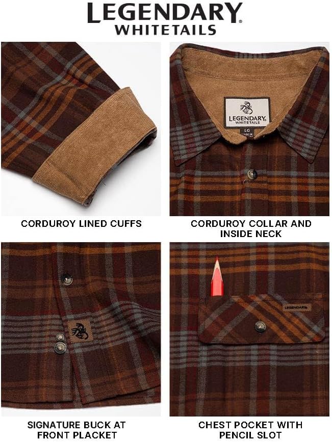 Legendary Whitetails Mens Long Sleeve Button Down 100% Cotton Flannel Shirt