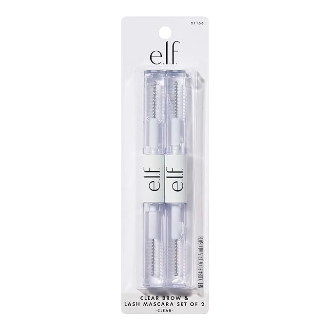 e.l.f. クリア ラッシュ＆ブロウ マスカラ 2本セット、コンディショニングクリア ブロウ＆ラッシュジェル、毛並みを整え、眉とまつ毛を際立たせ、セパレート、ロングラスティング、ビーガン＆クルエルティフリー