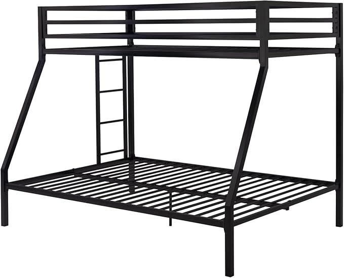 SHA CERLIN Loft Bunk Bed Twin Over Full Size with Ladder and Guardrail,Heavy Duty Metal Slats Support No Box Spring Needed Small Space Saving Furniture for Bedroom Dorm,Black