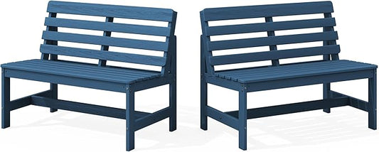 SERWALL Outdoor Bench, All Weather HDPE Outdoor Benches, 2-Person Armless Porch Bench with 600 lbs Weight Capacity, Patio Benches for Outdoors, Porch, Park and Dining, Navy, 2 Pack