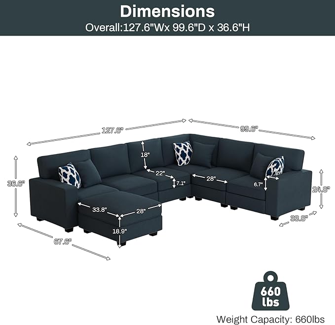 Legend Vansen Oversized Modular Sectional Sofa,U/L‑Shaped Reversible Couch with Ottoman,Deep Seat Plush Polyester Sofa for Living Room,7‑Seater,Charcoal