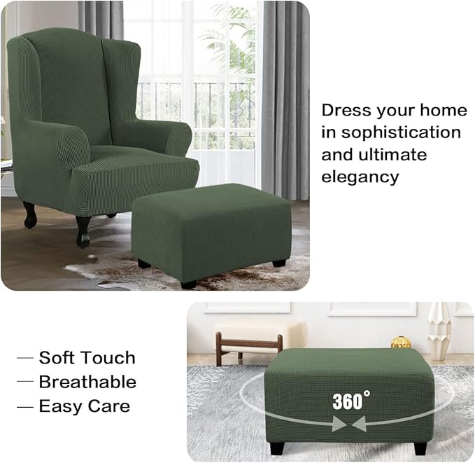 H.VERSAILTEX Ottoman Cover Slipcover Rectangle Fit Length 29'-34' Footrest Sofa Slipcovers Stool Cover Footstool Protector Covers Feature Stretch Thick Soft Jacquard Fabric Washable - Bronze Green