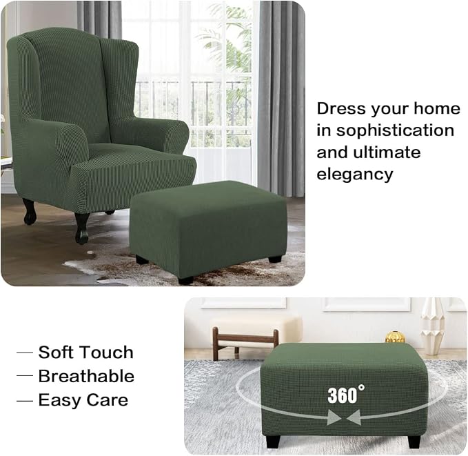 H.VERSAILTEX Ottoman Cover Slipcover Rectangle Fit Length 33'-38' Footrest Sofa Slipcovers Stool Cover Footstool Protector Covers Feature Stretch Soft Jacquard Fabric Removable Washable - Bronze Green