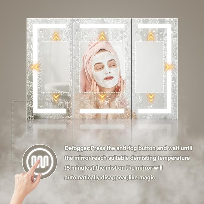 LED Medicine Cabinet,Bathroom Mirror Cabinet with Lights,48×32inch,Equip with Internal Light,Aluminum Construction,USB Shaver Socket,3 Color,Dimmer,Demister,Surface Mounted and Recess Mounted