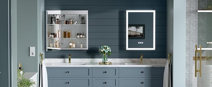 16x24 Inch Medicine Cabinet with Lights, Lighted Medicine Cabinet with Mirror, AL Alloy Frame, Hardwired, Recessed or Wall Mount, 3 Light Colors/Dimmable/Defog,2 Outlets&USBs, 2 Shelves