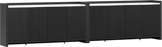 BELLEZE Set of 2 Sideboard Buffet Cabinet, 132'' Modern Credenza with Storage Adjustable Shelf, Fluted Console Table with Faux Marble Panel for Kitchen, Dining Room, Entryway - Ebony
