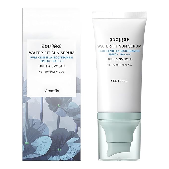 Centella Sunscreen SPF 50+ PA++++, 50ml Korean Sun Screen With Niacinamide For Face & Body, Gentle Water - Fit Sun Serum For Oily & Dry Skin, Long Lasting Moisturizing, No White Cast, Travel Size