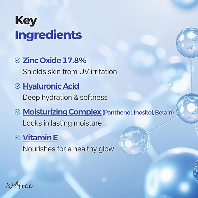 ISNTREE Hyaluronic Acid Natural Suncream SPF 50, Mineral Sunscreen, Gentle Tone-Up Effect, Hydrating Daily Sun Cream, Sensitive Skin Friendly, Korean Skincare, 50ml