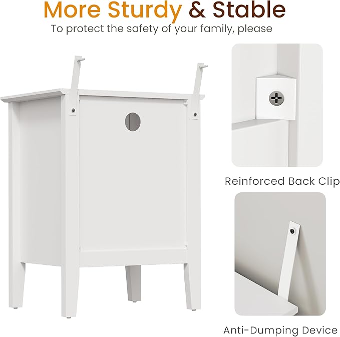 RoyalCraft White Nightstand with Charging Station, Fluted Night Stand for Bedroom, Small Sofa Table with 2 Storage Drawers Cabinet, Wood End Table for Bedroom