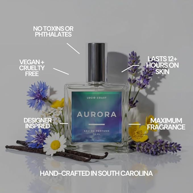 Lucid Coast Aurora Extrait de Parfum - 1.1oz / 30ml - Inspired by Laila The Essence of Norway - Fresh, AIry and Clean Mountain Scent - Notes of Watermelon & Wildflowers - Vegan Perfume Made in the USA