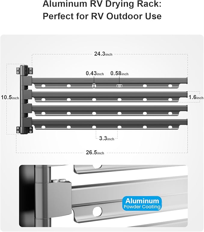 Safoner Aluminum RV Clothes Drying Rack Ladder Mounted- 24-Inch Long and 180° Swivel Arms, Essential Outside Travel Trailers & Campers Accessories