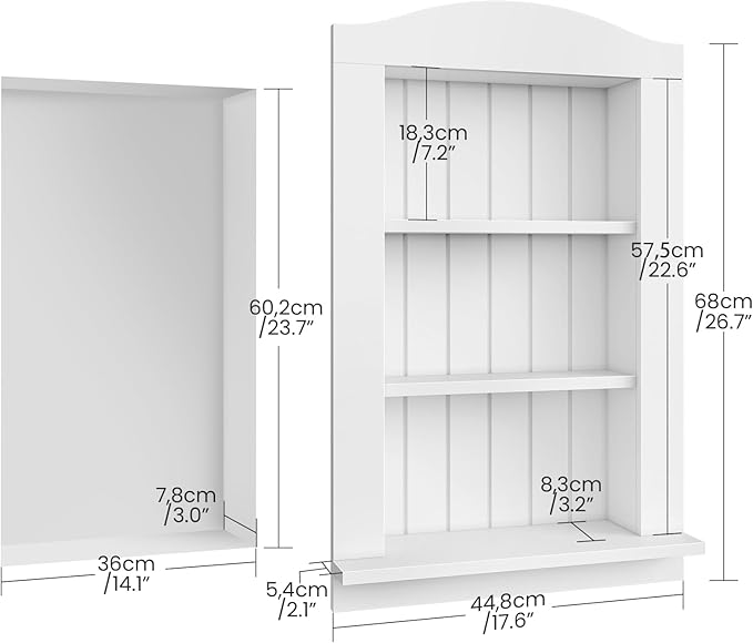 CHOEZON Recessed Wall Niche, 3-Tier Recessed Medicine Cabinet, Bathroom Cabinet Wall Mount, Bamboo Medicine Organizer, Wall Storage Cabinet, for Bathroom, Living Room, Kitchen, White