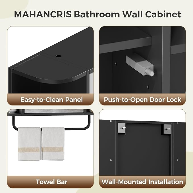 Bathroom Wall Cabinet with Mirror, Mirrored Medicine Cabinet with 3 Colors LED Light and 4 Open Shelves, Wall Mounted Over Toilet Storage Cabinets with Adjustable Shelf, 21.7"L x 6.7"W x 18.1"H, Black