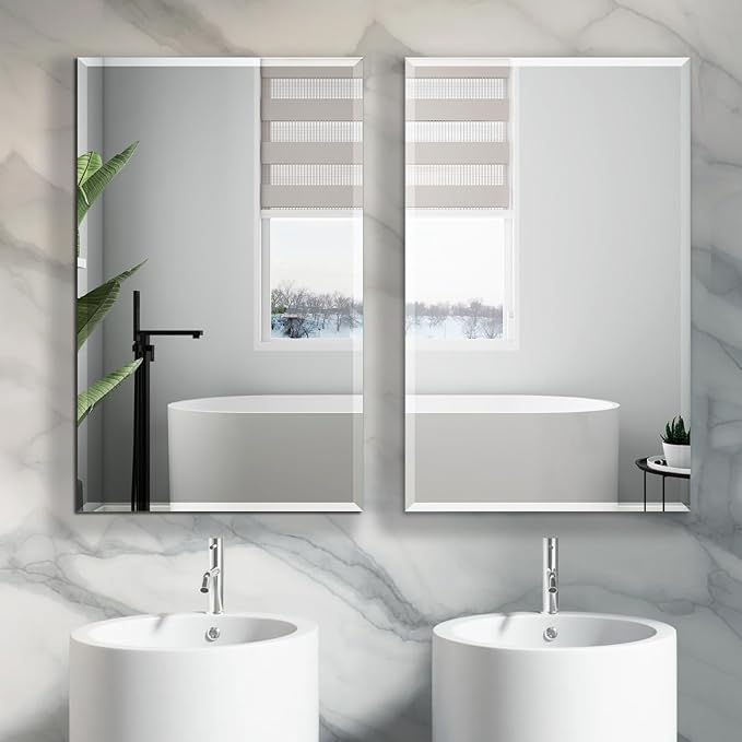 16x26 inch Medicine Cabinet with Mirror, Recessed Medicine Cabinet or Surface Wall Mount Plastic Bathroom Cabinets with Removable Shelves, Beveled Edge Mirror Cabinet