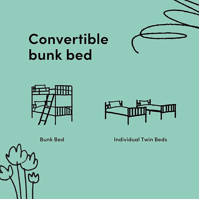 Storkcraft Long Horn Twin-Over-Twin Bunk Bed (White) - GREENGUARD Gold Certified, Converts to Two Twin Beds, Wood Bunk Bed for Kids Bedroom