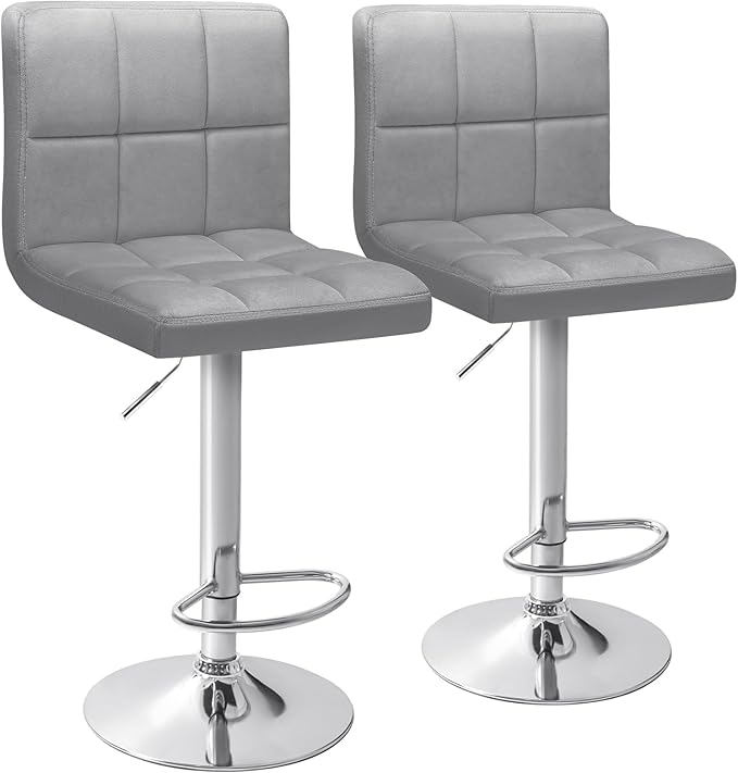 Homall Bar Stools Modern Velvet Adjustable Swivel Barstools, Armless Hydraulic Kitchen Counter Bar Stool Extra Height Square Island Barstool with Back Set of 2 (Velvet, Gray)