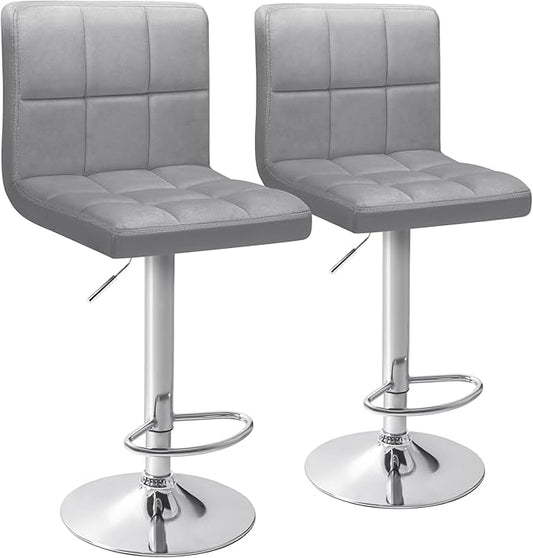 Homall Bar Stools Modern Velvet Adjustable Swivel Barstools, Armless Hydraulic Kitchen Counter Bar Stool Extra Height Square Island Barstool with Back Set of 2 (Velvet, Gray)