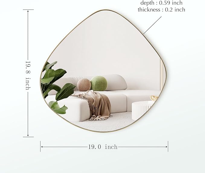 ELEHUME Asymmetrical Wall Mirror Matel Gold Framed Wall Mirror for Living Room Bedroom Bathroom Entryway Wall Decor 19.8" L x 19.0" W ELE-005Gold