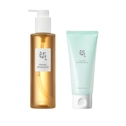 Beauty of Joseon Deep Double Cleansing Duo Green Plum Refreshing Cleanser (100ml, 3.38 fl.oz.) with Ginseng Cleansing Oil (210ml, 7.1 fl.oz), Korean Skincare
