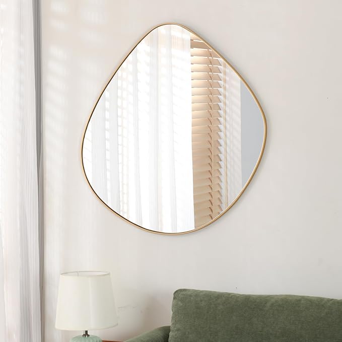 ELEHUME Asymmetrical Wall Mirror Matel Gold Framed Wall Mirror for Living Room Bedroom Bathroom Entryway Wall Decor 32.0" L x 31.5" W ELE-002Gold